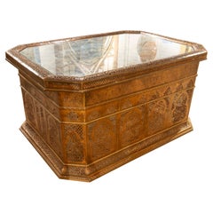 1980s Brass Coffee Table with Openwork Decoration in Moorish Style with Glass