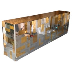 Rare monumental Cityscape credenza with burl top attr. Paul Evans, circa 1975