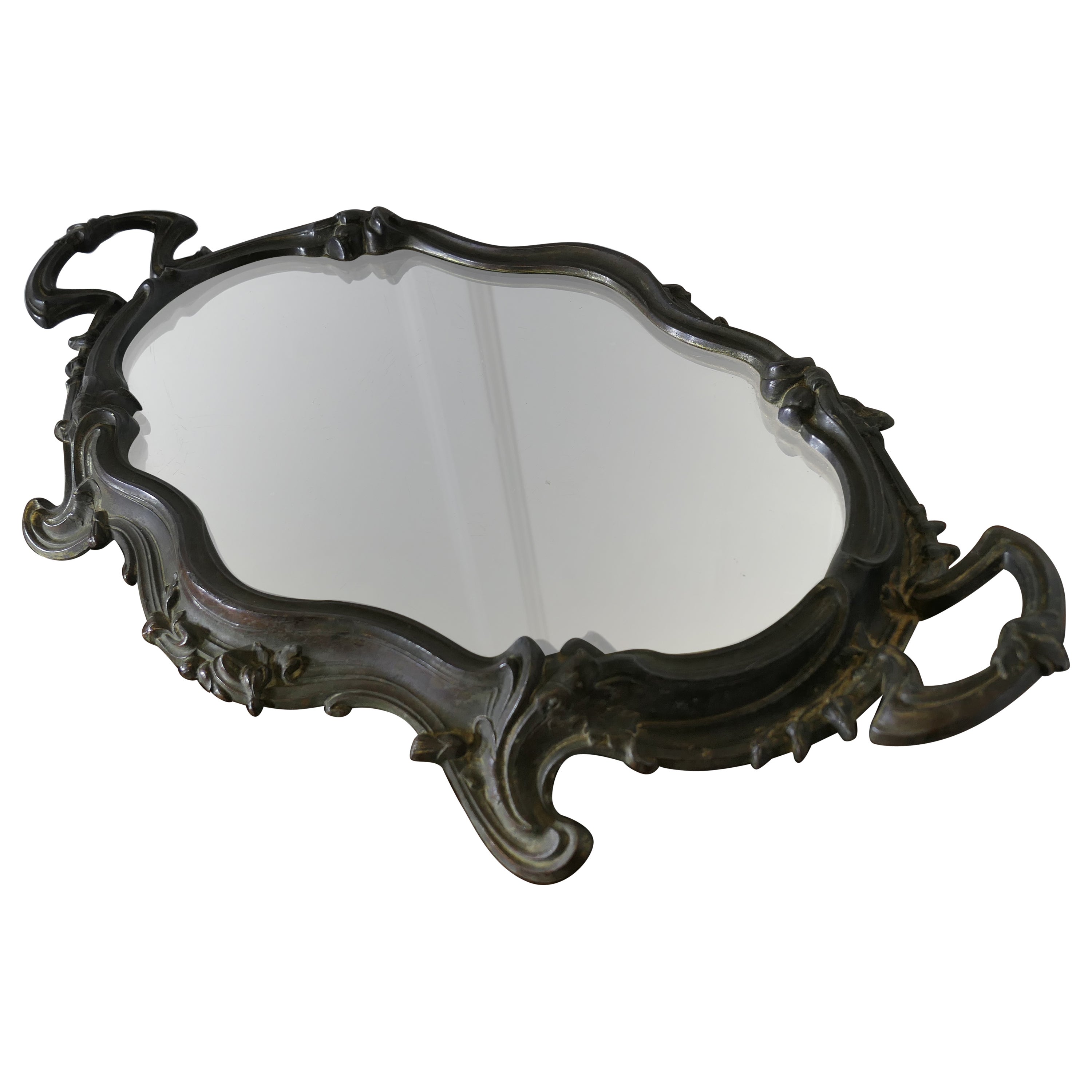 Plateau à miroir, plateau à vin, buffet de style Rococo en métal argenté en vente