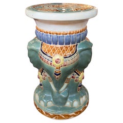 1980s Hand Painted Side Table in Glazed Ceramic with Elephant Heads