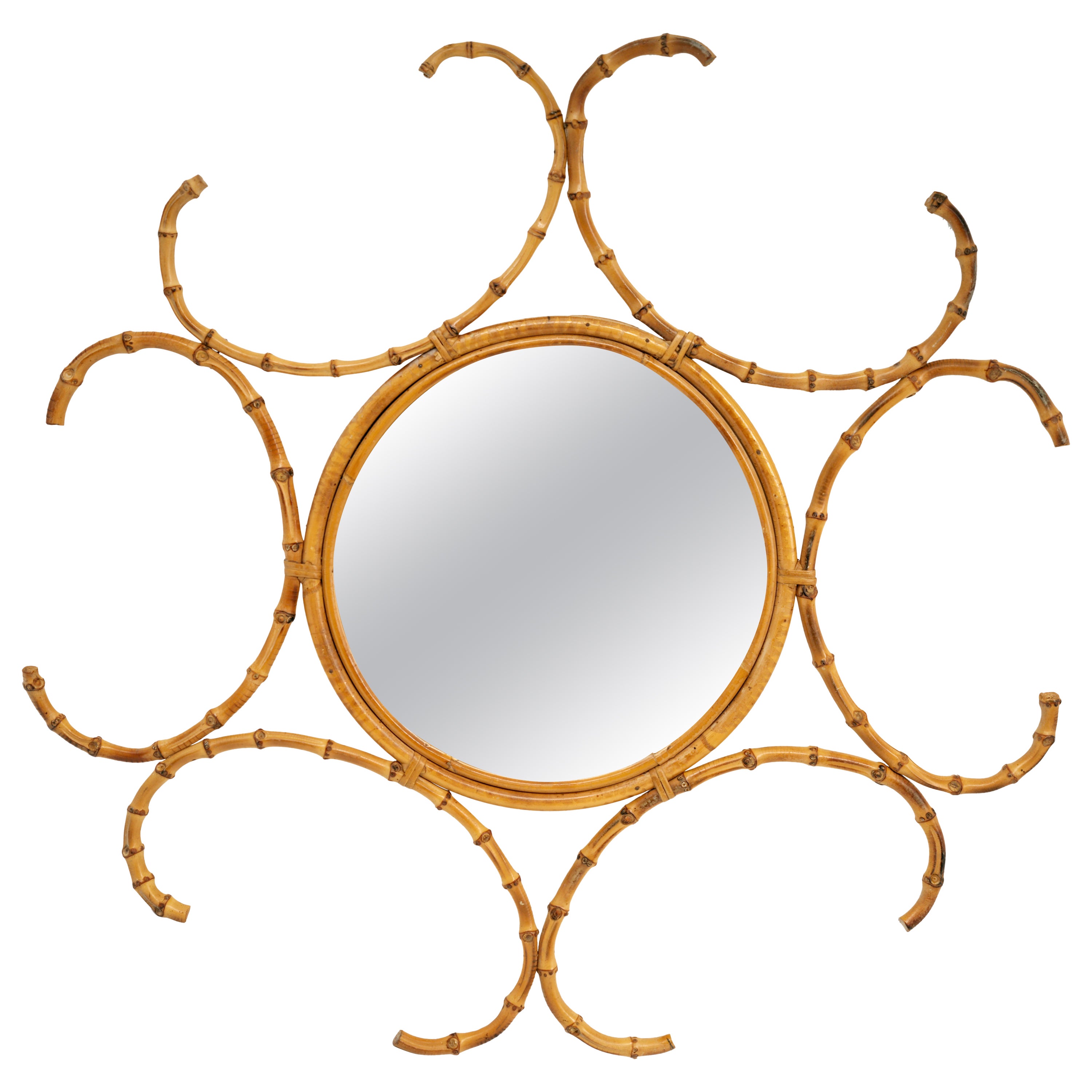 French Mid-Century Bamboo Wall Mirror, 1950s