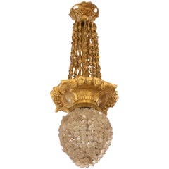 Vintage 19th French bronze Lamp with Lampshade Formed by Crystals