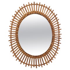 Spanish Rattan Bamboo Oval Sunburst Mirror / Wall Mirror