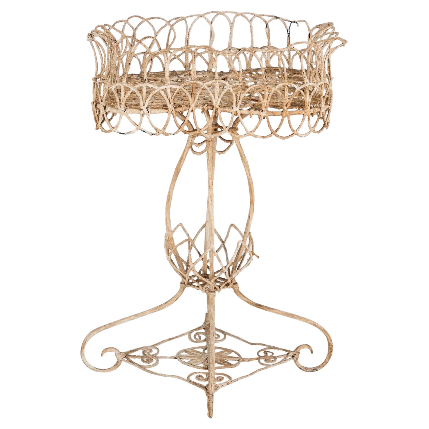 Victorian Style White Painted Wirework Plant Stand, English Early 20th C.