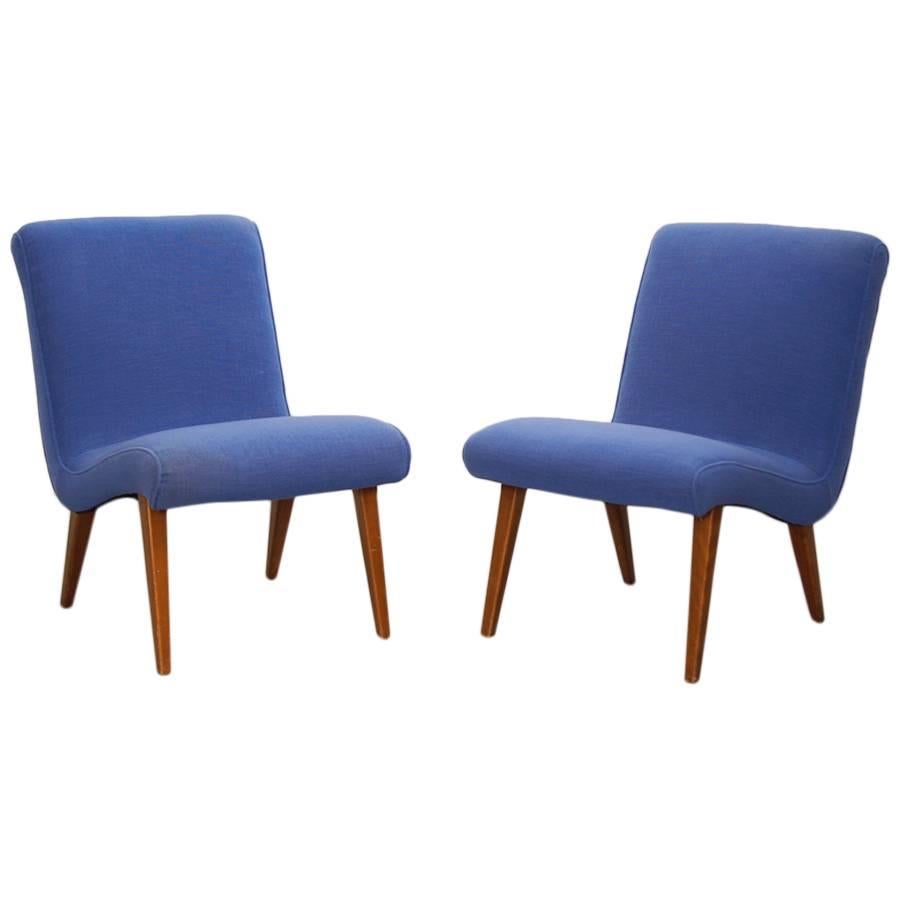 Pair of Jens Risom 654 U Lounge Chairs in Blue by Knoll International