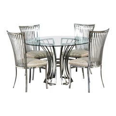 Modern Shaver Howard Dining Set Slatted Steel Base Table Glass Top & 4 Chairs