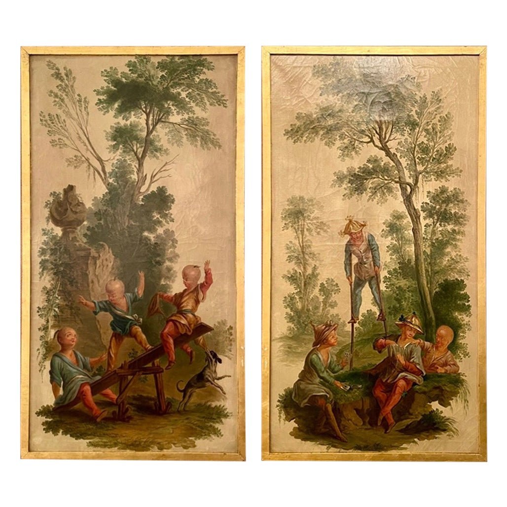 Paar antike französische Gemälde, Öl auf Leinwand, Gemälde mit chinesischen Motiven auf Tafeln, ca. 1890