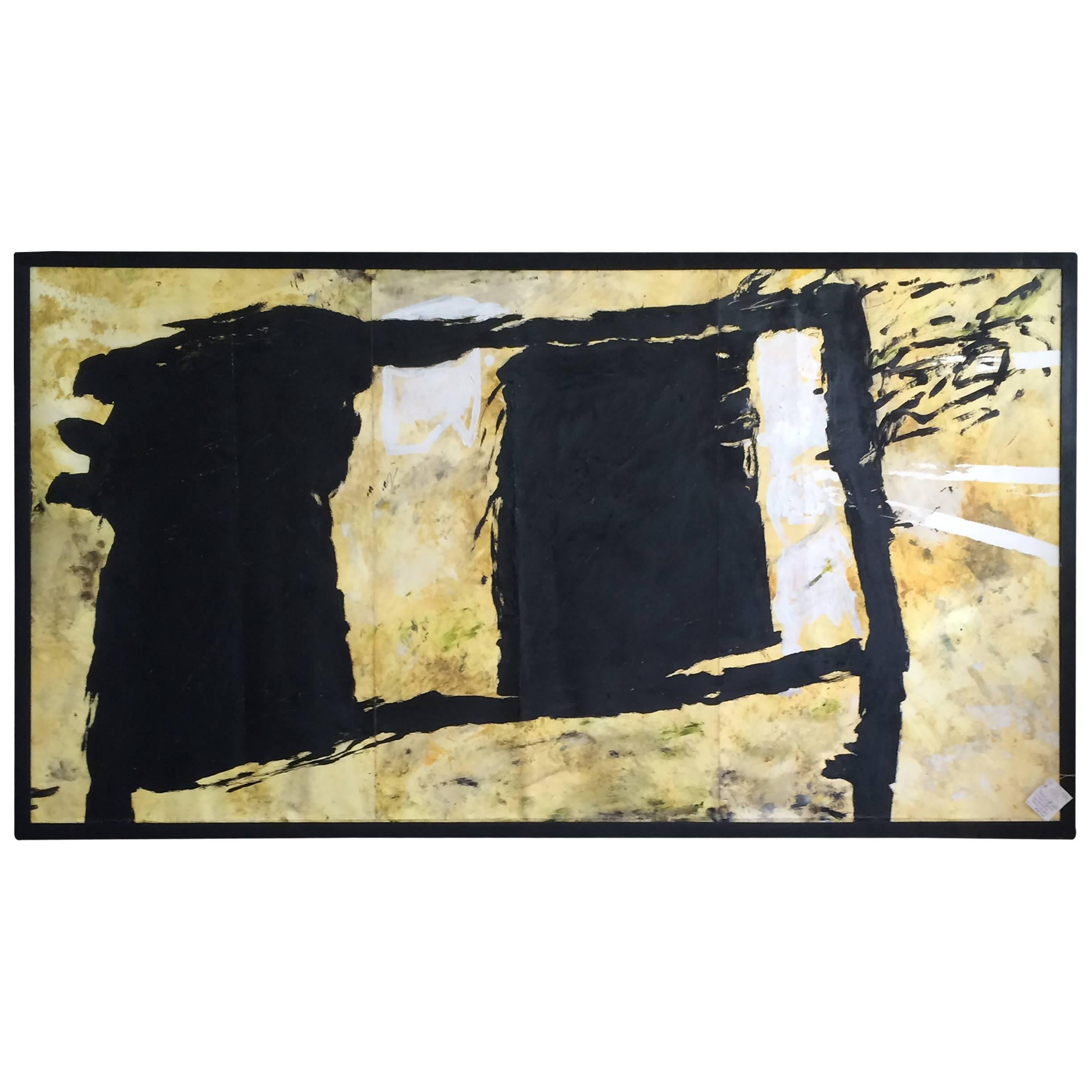 Large Strikingly Bold Abstract Painting in Black and Gold
