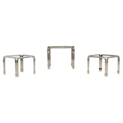 Set of Three Tubular Lucite and Nickel Side Tables or Nightstands, 1970s