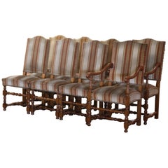 Mid-Century French Louis XIII Carved Oak Dining Chairs & Armchairs, Suite of 8