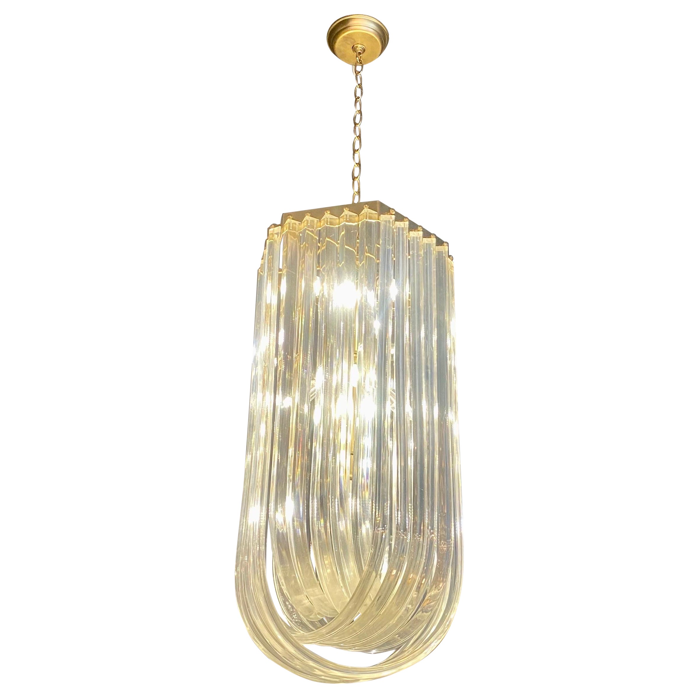 Extra Large Mid-Century Sculptural Lucite and Brass Chandelier