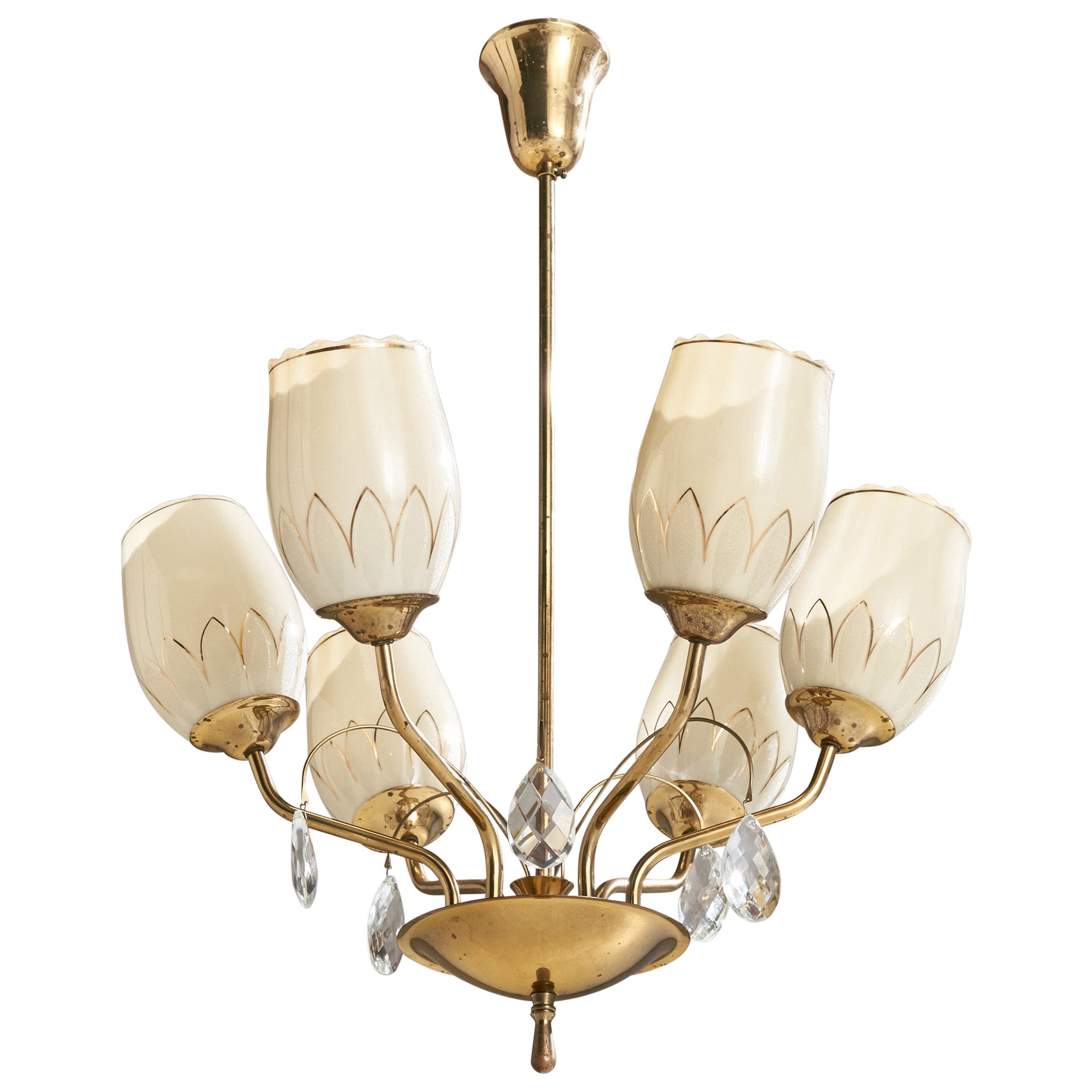 Itsu, Chandelier, Brass, Glass, Finland, 1940s