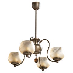 Taidetakomo Hakkarainen, Chandelier, Brass, Glass, Finland, 1930s
