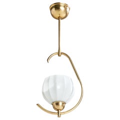 Swedish Designer, Pendant Light, Brass, Glass, Sweden, 1950s