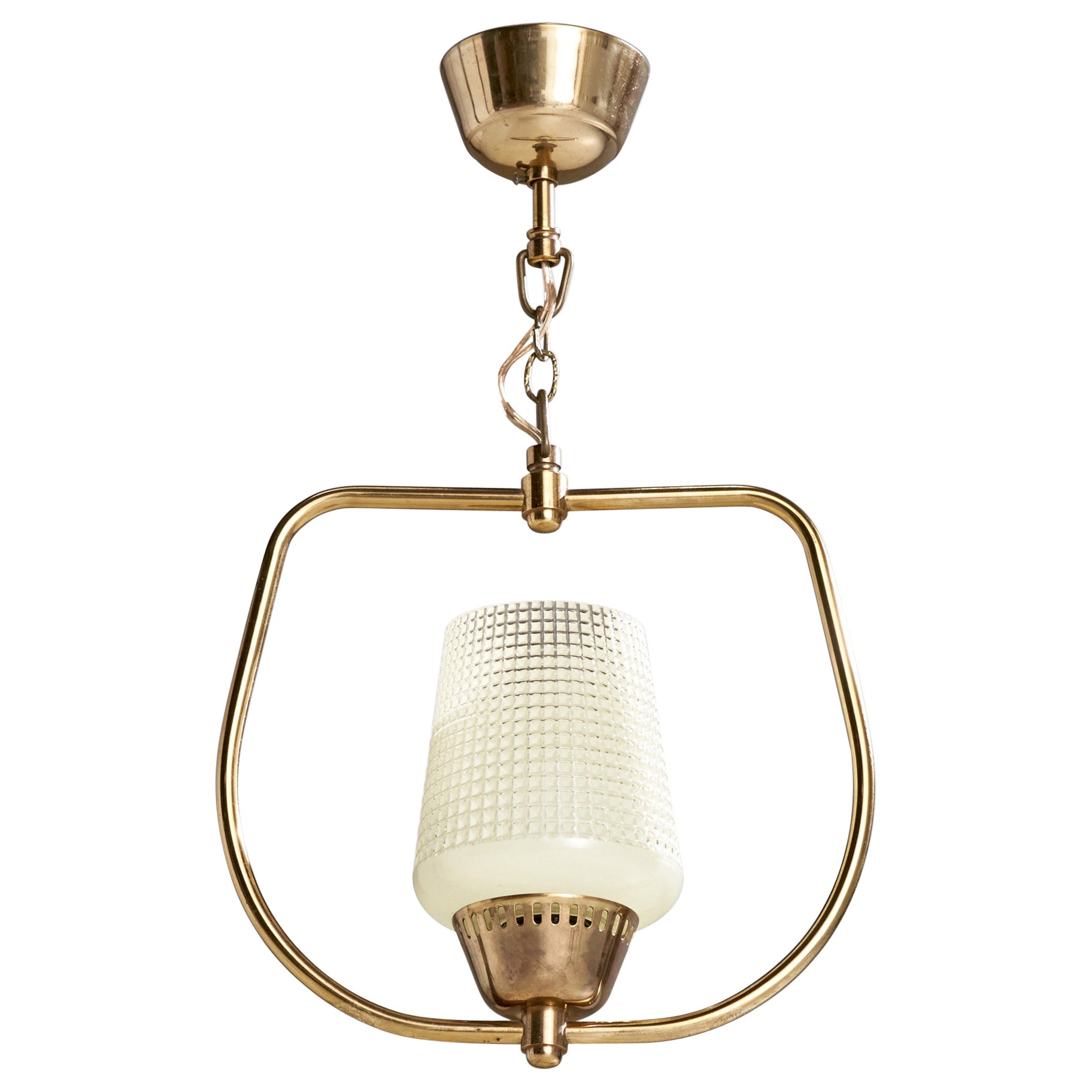 Schwedische Designer-Hängelampe, Messing, Glas, Schweden, 1950er Jahre