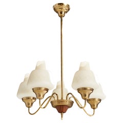 Designer svedese, lampadario, ottone, vetro, legno, Svezia, anni '50