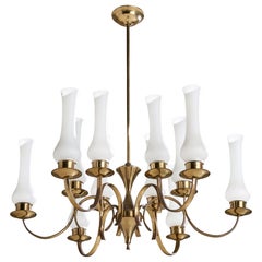 Italian Designer, Chandelier, Brass, Glass, Italy, 1950s