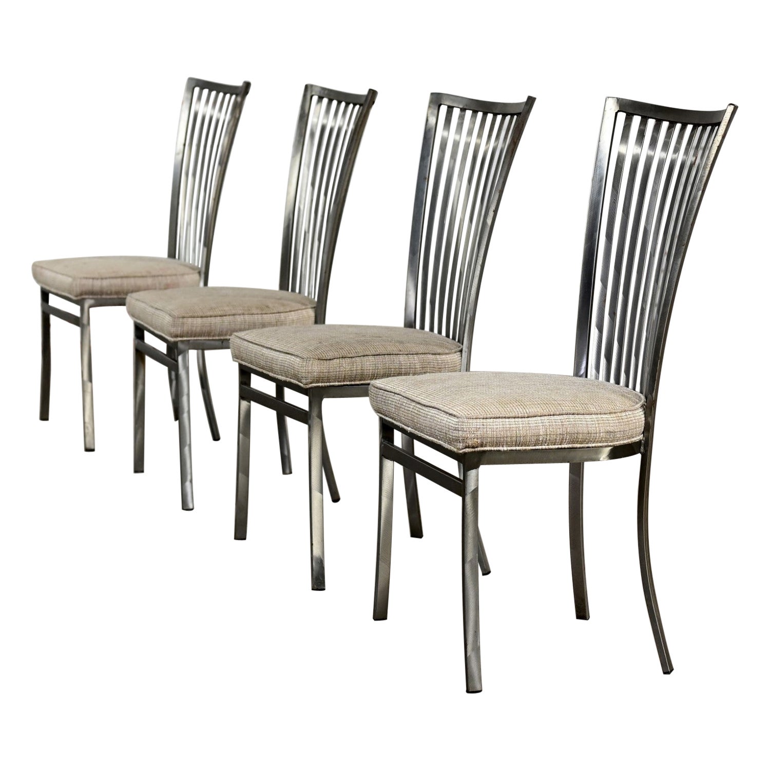 Vintage Modern Shaver Howard Slatted Steel Back Dining or Side Chairs Set of 4
