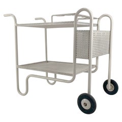 Mid-Century Decorative White Perforated Metal Bar Cart, circa 1950, France.