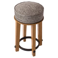 Beech Stool with Iron Strapping in the style of Arbus - France 1940's