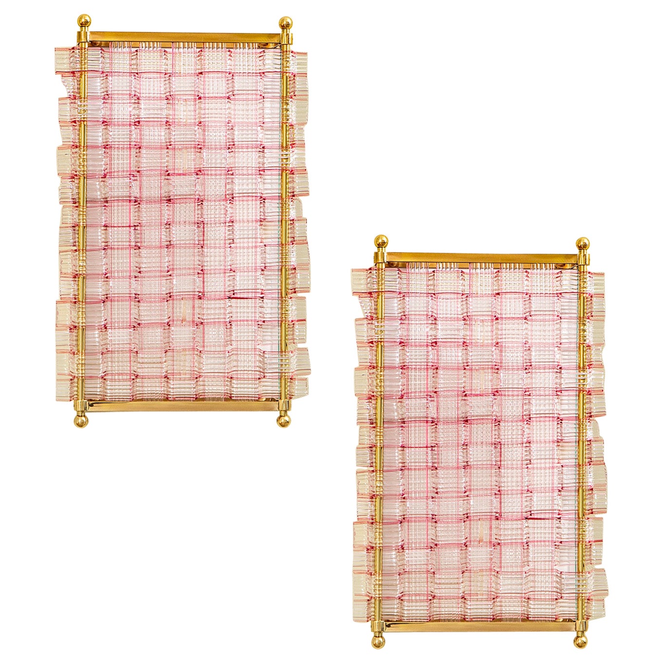 20th Century, Flavio Poli for Seguso Pair of Murano Glass Wall Scones