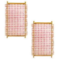 20th Century, Flavio Poli for Seguso Pair of Murano Glass Wall Scones