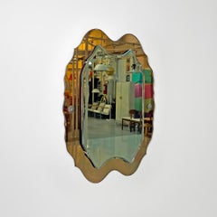 Italian Art Deco two layers wall mirror with pink background, 1940s