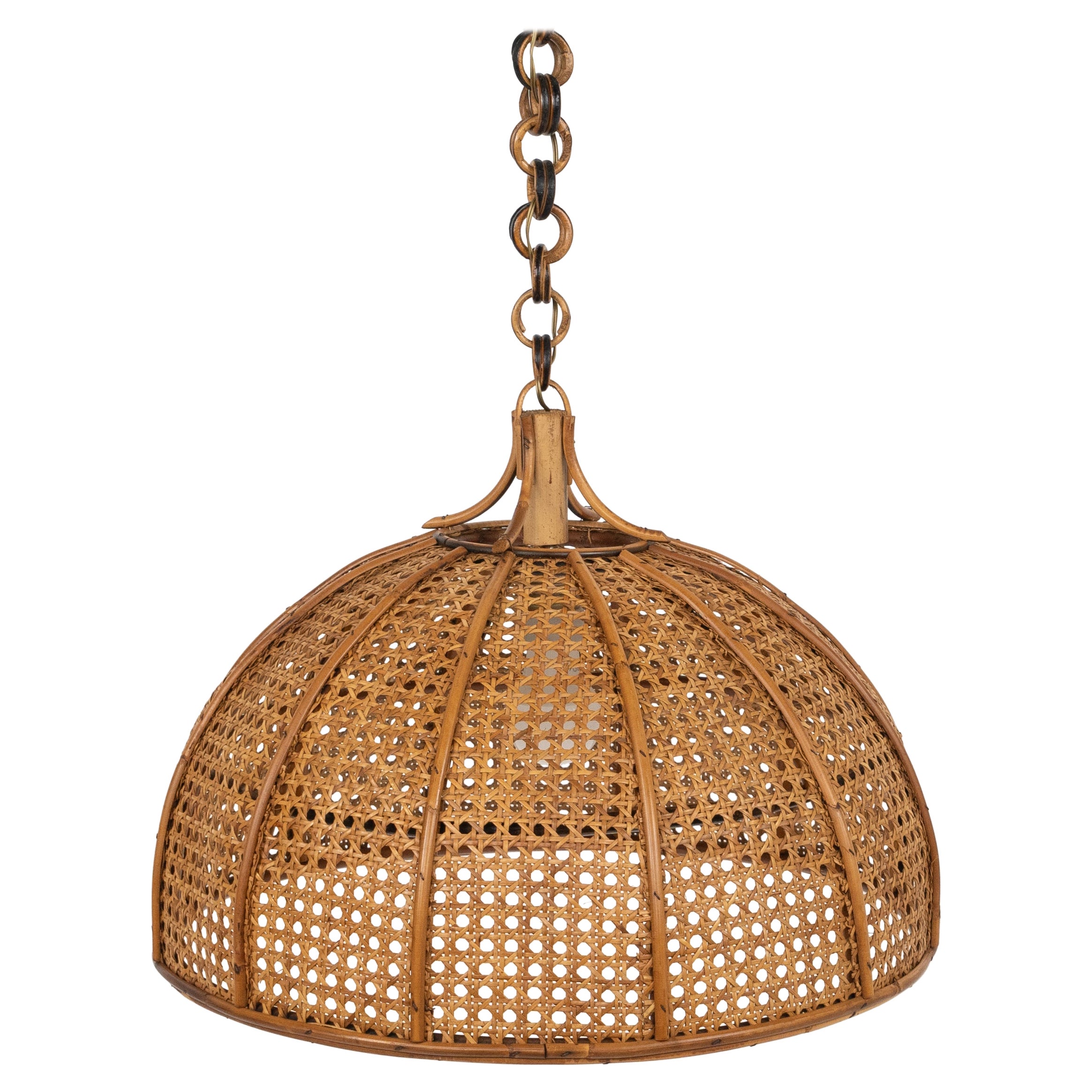 Midcentury Französisch Riviera Kronleuchter Rattan und Weide, Italien 1960er Jahre