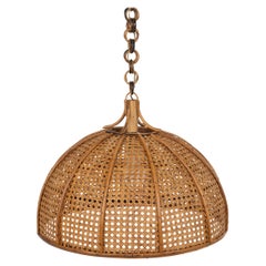 Midcentury Französisch Riviera Kronleuchter Rattan und Weide, Italien 1960er Jahre