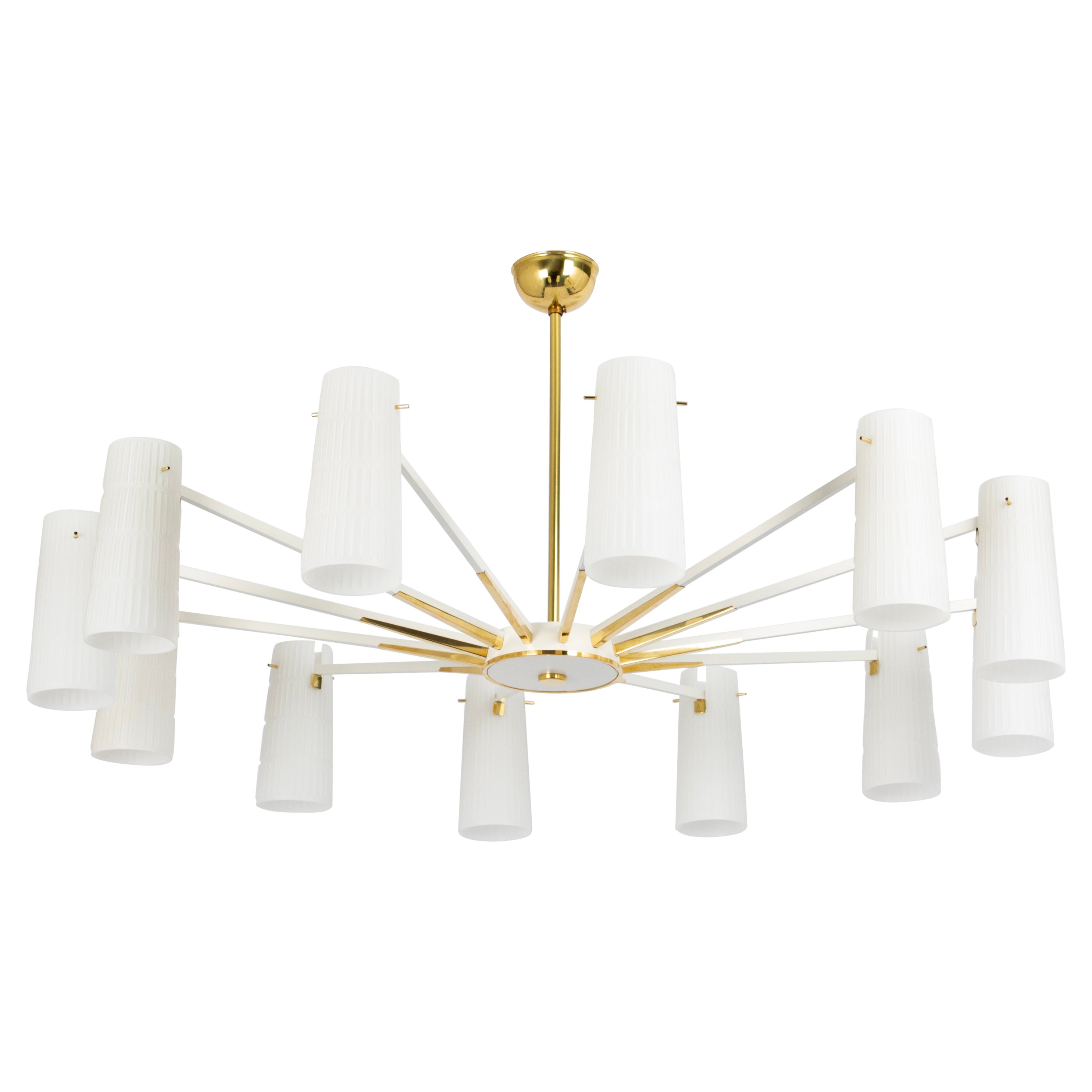 Extra Large Glass Sunburst Chandelier, Stilnovo style, 1950s