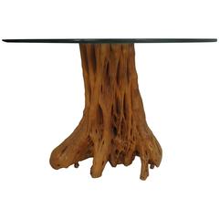 Tree Trunk Table Base with Glass Top