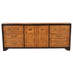 Hollywood Regency Chinoiserie Burl Wood and Ebonized Wood Dresser or Credenza