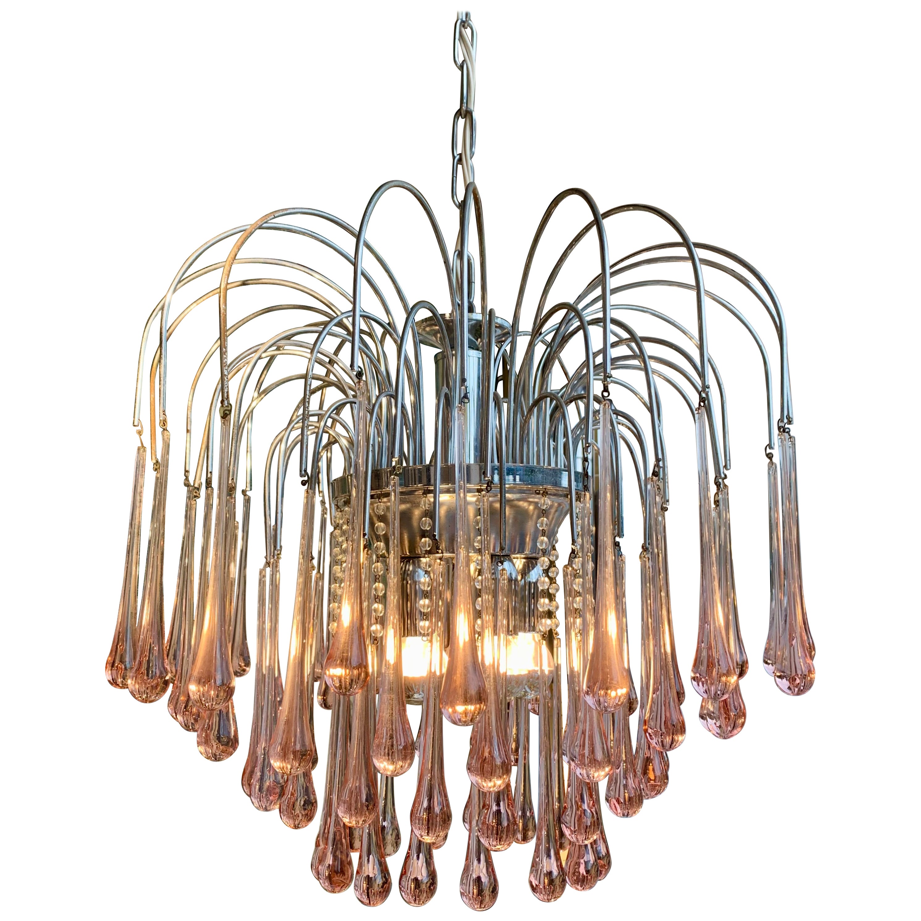 Lustre Lady Isabelle de Murano, gouttes roses, années 1980