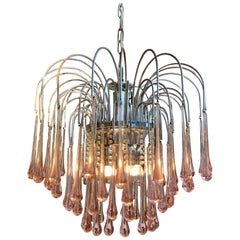 Murano "Lady Isabelle" Chandelier Pink Drops, 1980s Chandelier