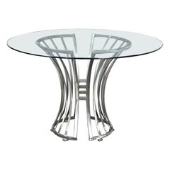 Vintage Modern Shaver Howard Slatted Steel Tulip Pedestal Base Table w/Glass Top