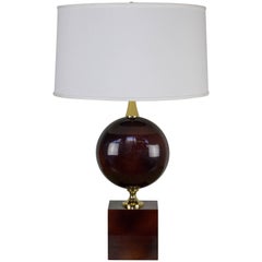 French Aubergine Enameled Table Lamp by Maison Barbier