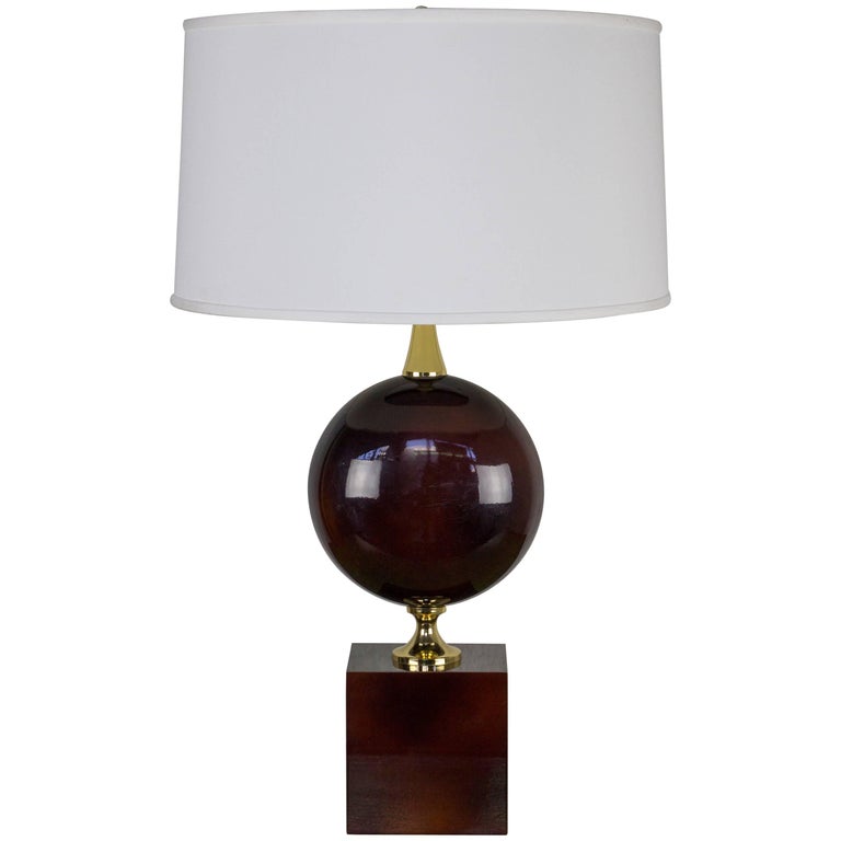 French Aubergine Enameled Table Lamp by Maison Barbier For Sale