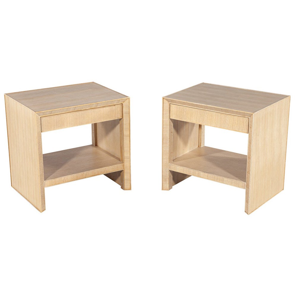 Pair of Modern Oak Nightstand End Tables in Natural Bleached Finish