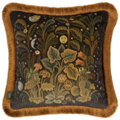 MOON GARDEN Velvet Medium Fringed Cushion - Midnight