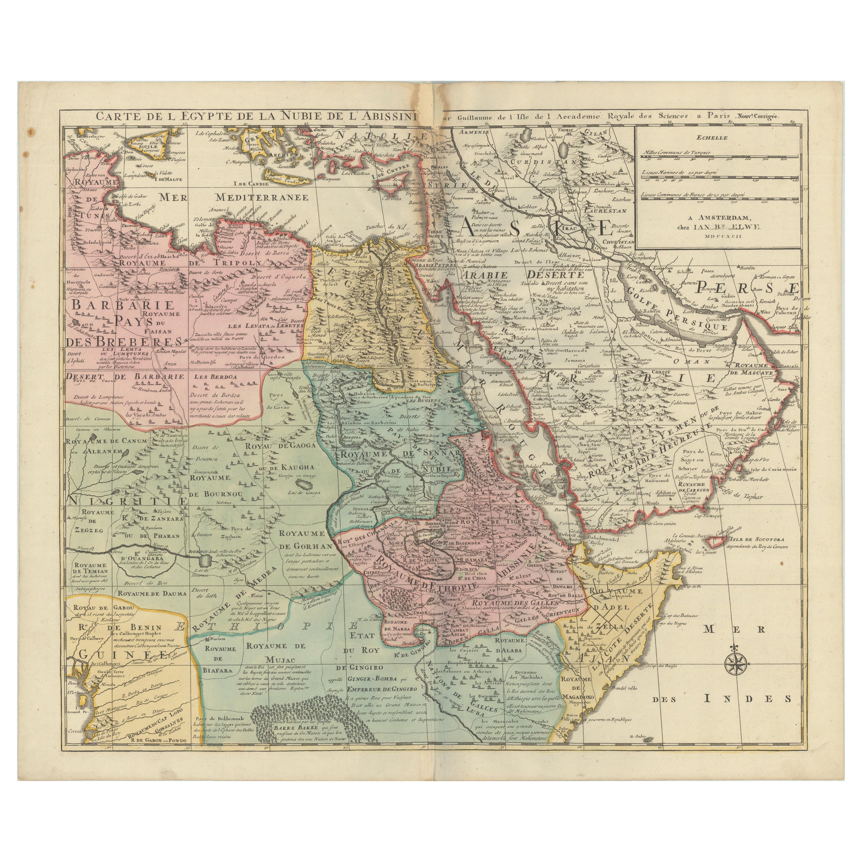 1792 Map of Eastern Africa and the Arabian Peninsula by Delisle/Elwe