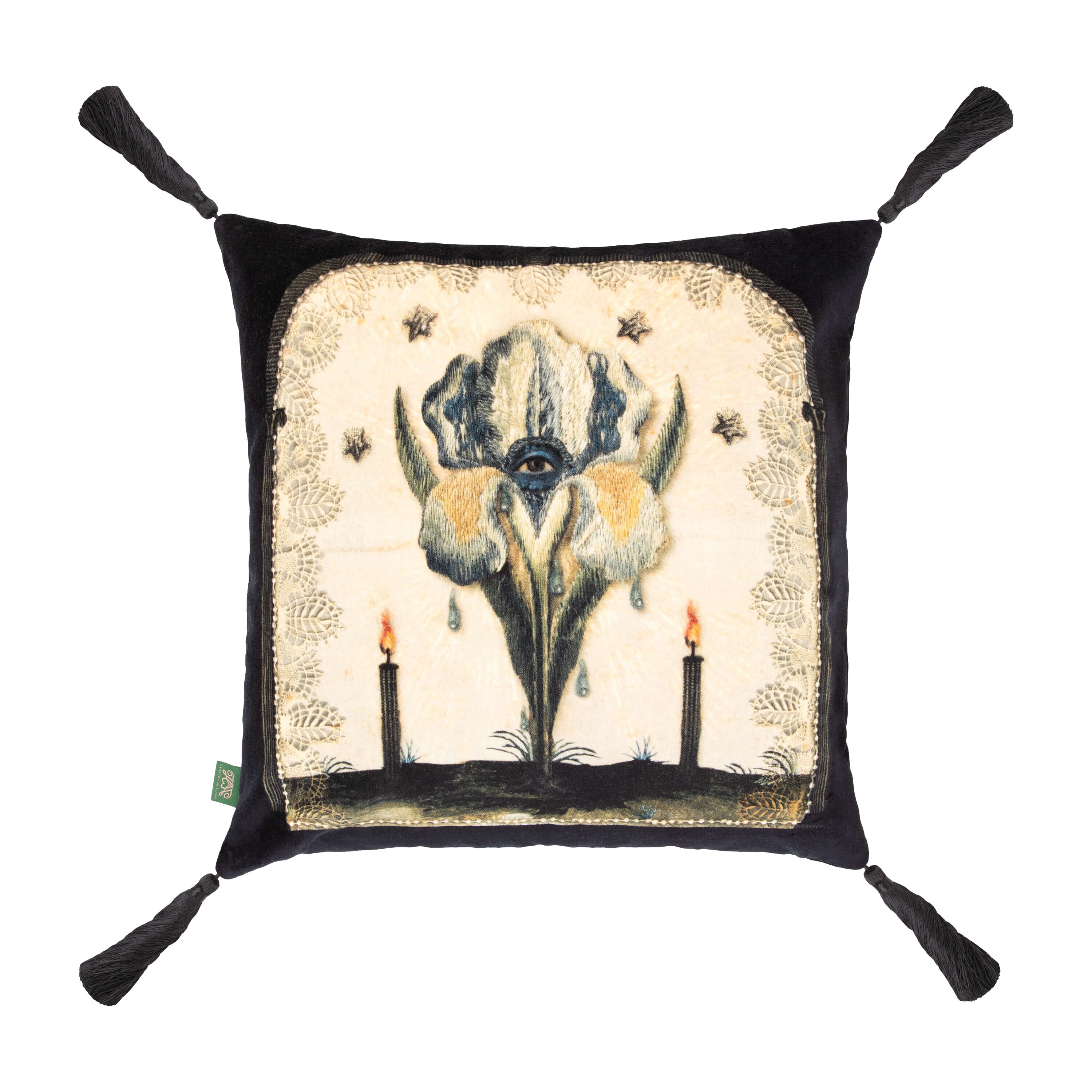 THE FLOWER AT THE GATE Velvet Medium Cushion - Noir