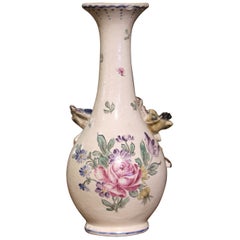 19th Century French Hand Painted Barbotine Faience Vase with Bird Motifs