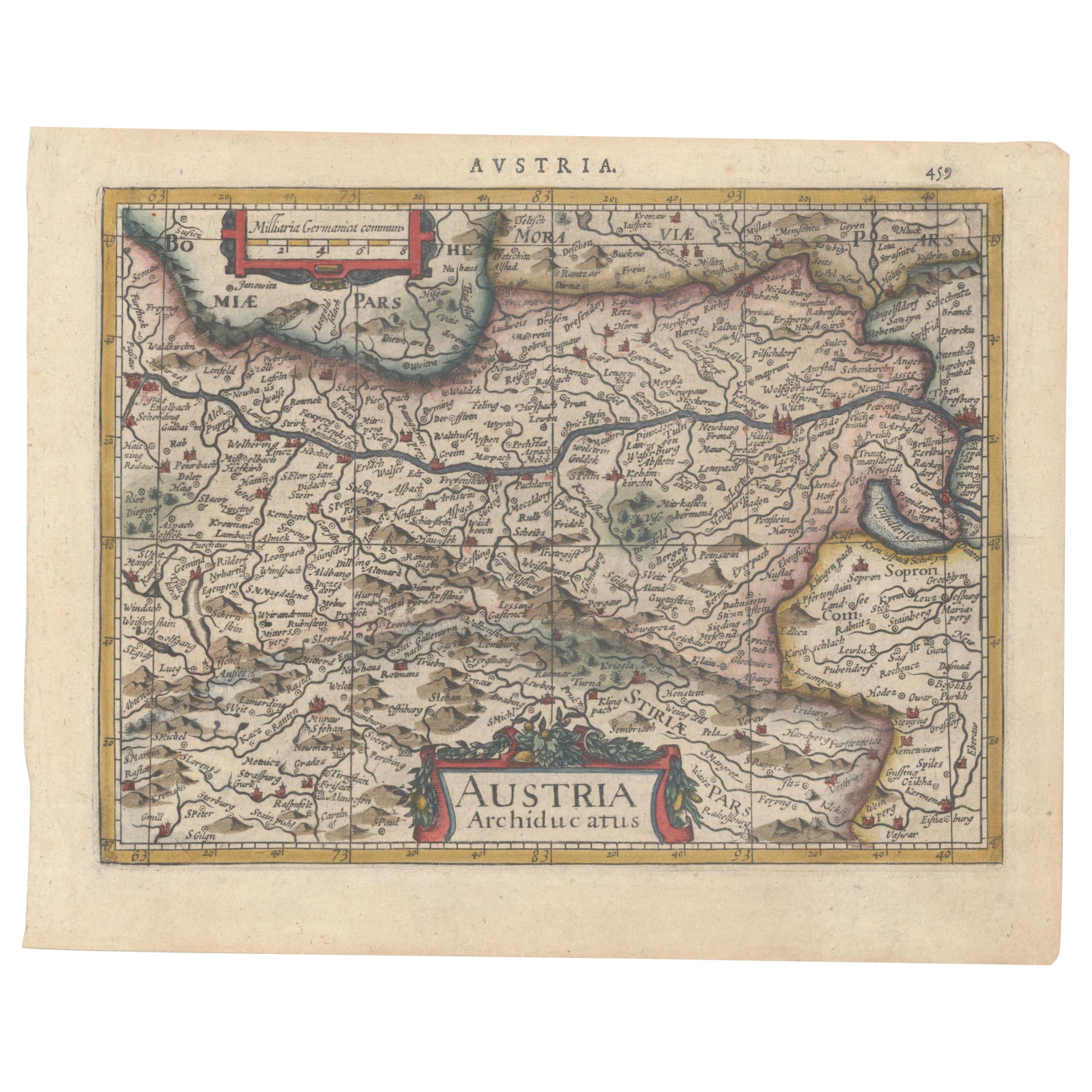 1634 Mercator/Jansson-Karte: Ostösterreich mit Wien, handkoloriert