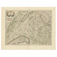 Circa 1659 Willem Blaeu Map: Southwestern Switzerland with Geneva & Lakes