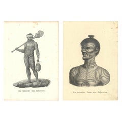 CIRCA 1830 Schinz Drucke: Tätowierte Männer von Nuku Hiva, Marquesas-Inseln