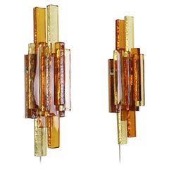 Pair of Yellow and Amber Glass Wall Lamps by Holm Sørensen, 1960s, Denmark