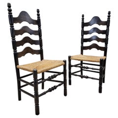 Sillas laterales con respaldo de escalera de estilo rural francés vintage - Pareja