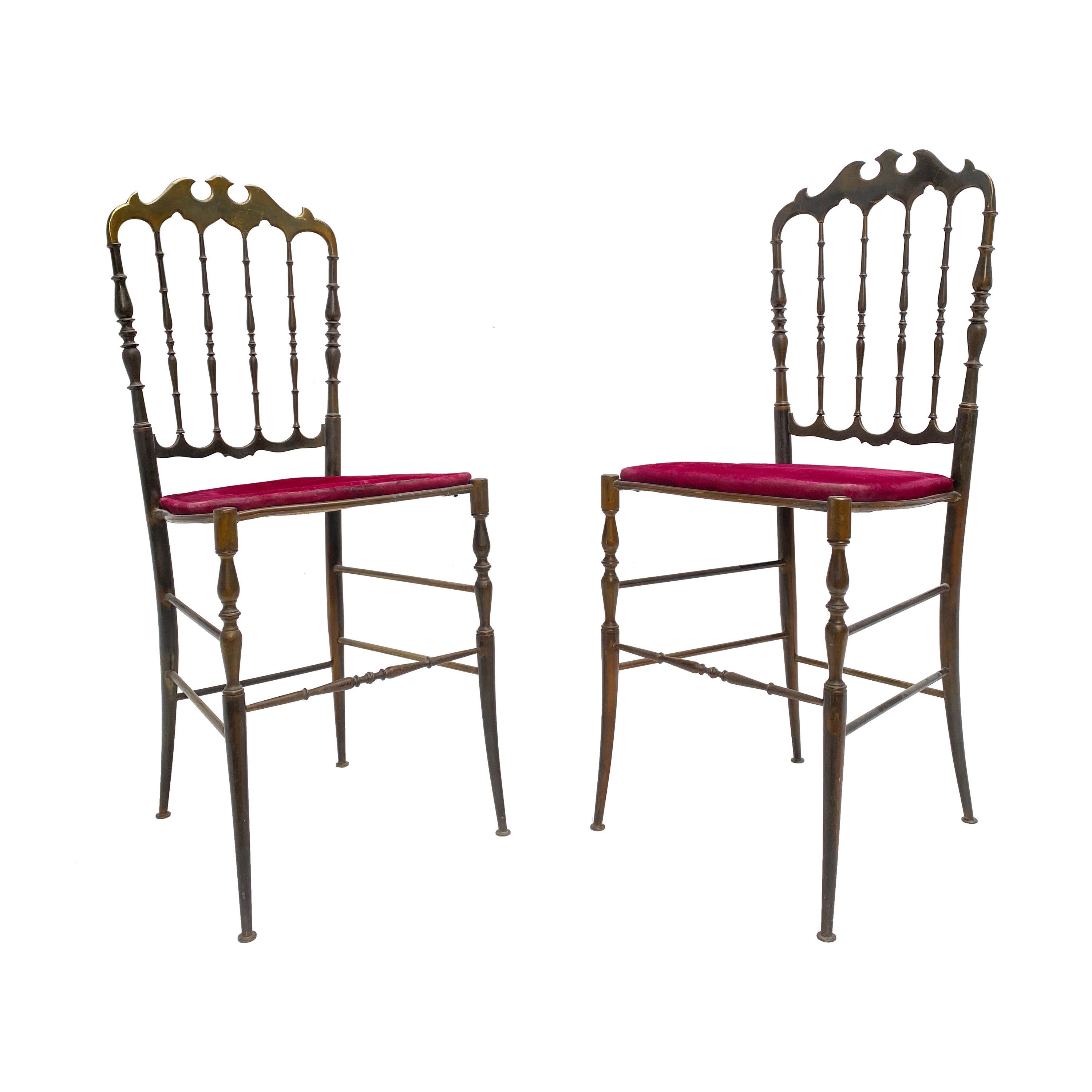 Sedia Chiavari con schienale alto in ottone massiccio, Italia, anni '60