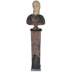 Bust of a Woman on a Roman Antique Column in Egyptian Granit