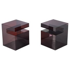 Pair of Vintage Smoked Violet Acrylic Cube Accent Tables